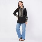 Women's Black Cotton Mandarin Collar Embroidered Kurti, Black, small