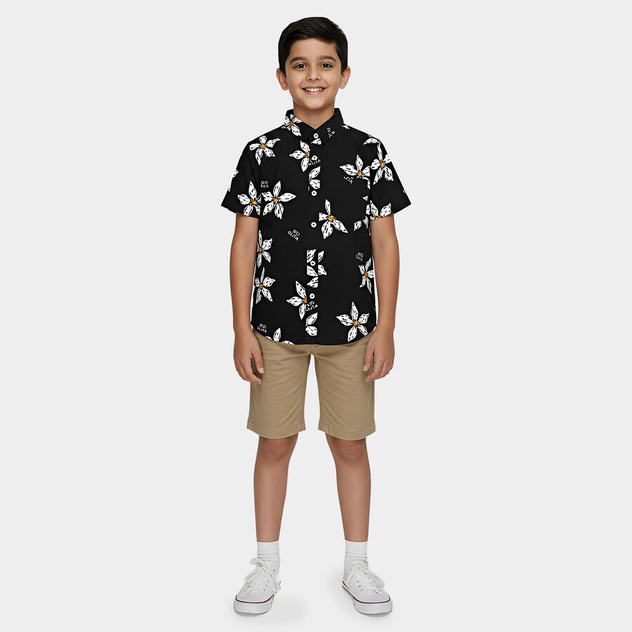 Boys Black Cotton Half Sleeve Classic Casual Shirt, Black, large