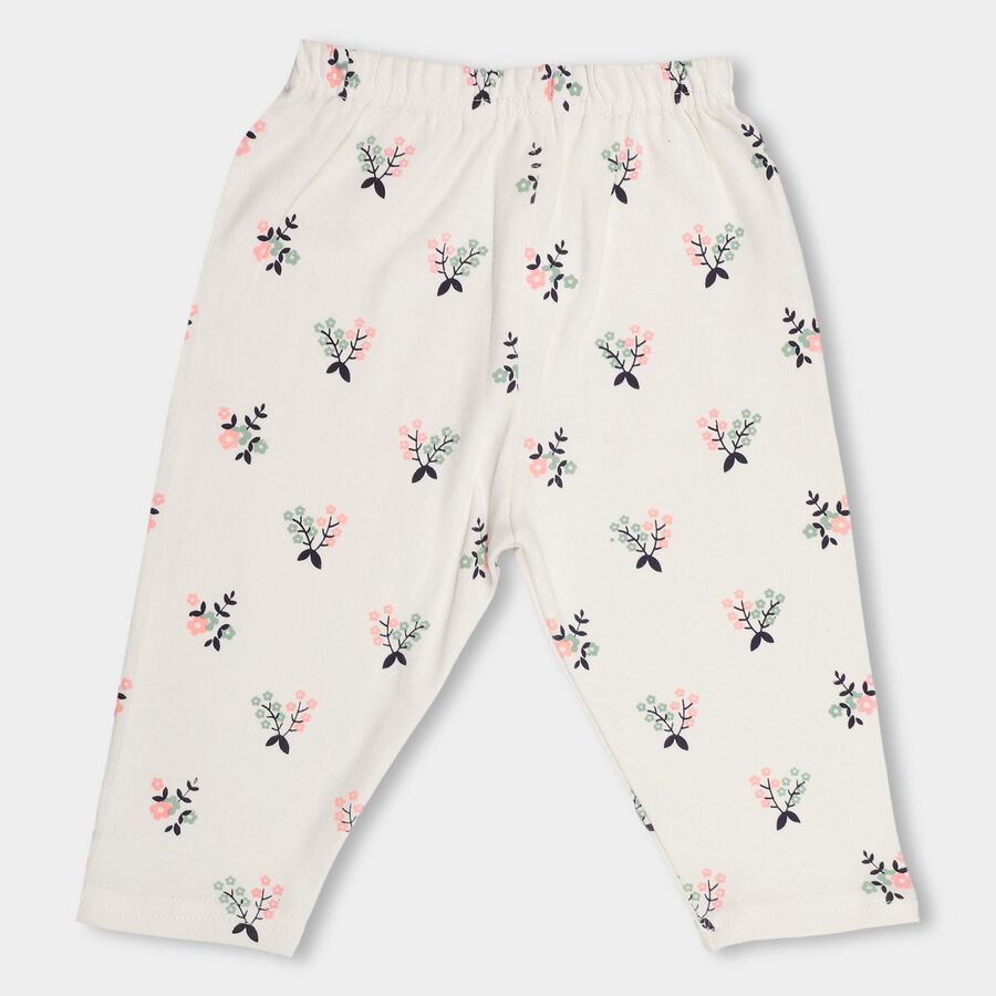 Infants' Muted Sage Green And Soft Cream Regular Fit Floral Printed Elastic Waist Pyjama, Light Green, large image number null