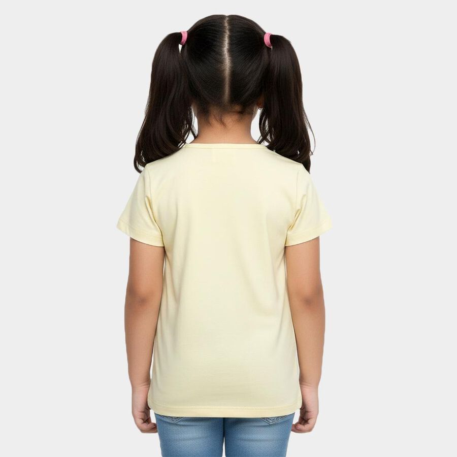 Girls' Yellow Cotton Round Neck Unicorn Printed T-Shirt, पीला, large