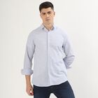 Men's Light Blue and White Cotton Spread Collar Formal Shirt, Dark Blue, small image number null