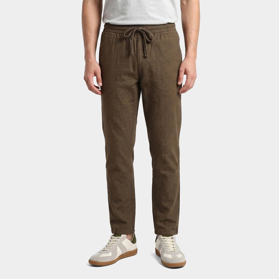 Men's Dark Green Slim Fit Drawstring Casual Trousers, गहरा हरा, large