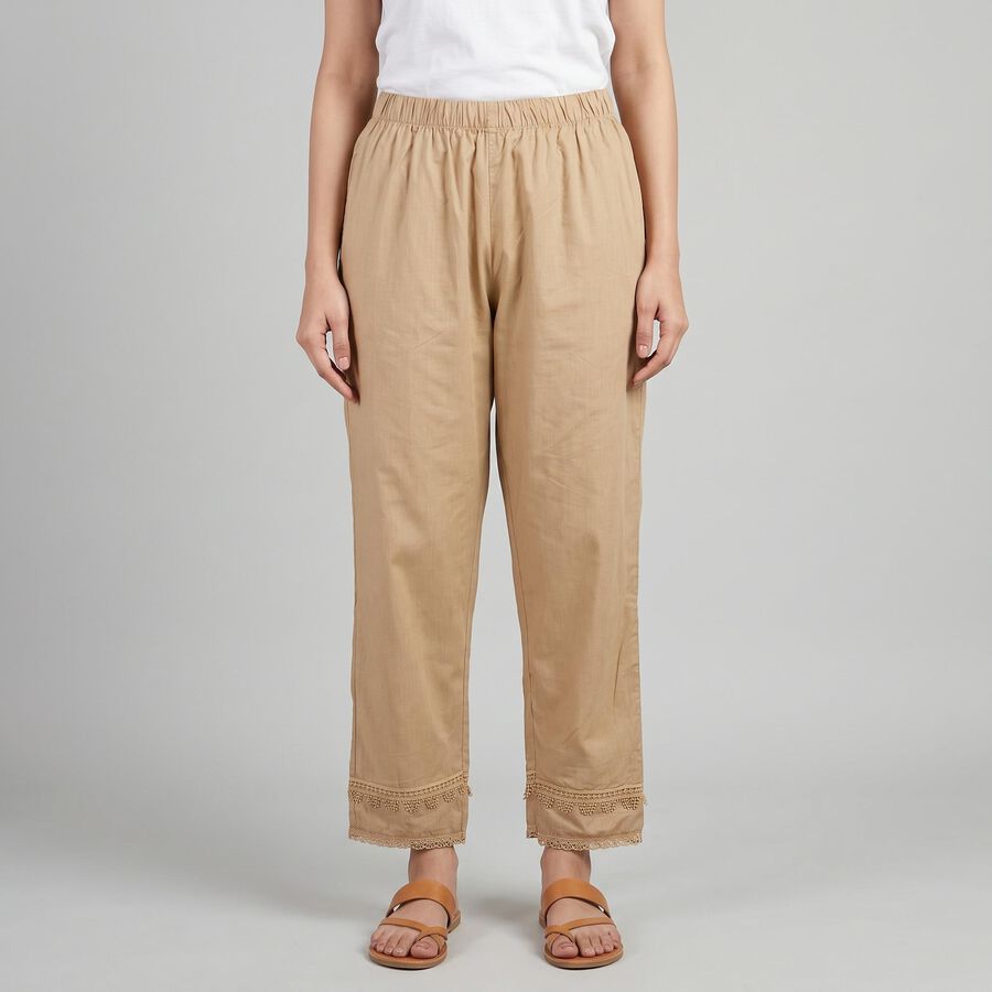 Women's Beige Regular Fit Lace Trimmed Palazzos, गहरा पीला, large