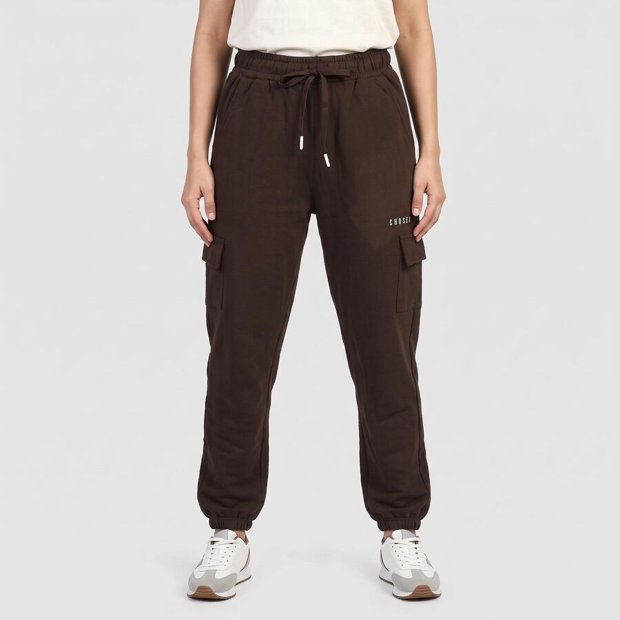 Women's Brown Jogger Fit Cargo Track Pants, भूरा, large