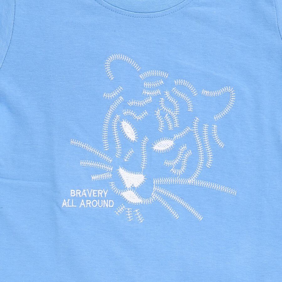 Boys' Blue Cotton Round Neck Embroidered Baba Suit, Mid Blue, large image number null