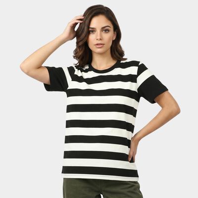 Women's Black Round Neck Regular T-Shirt