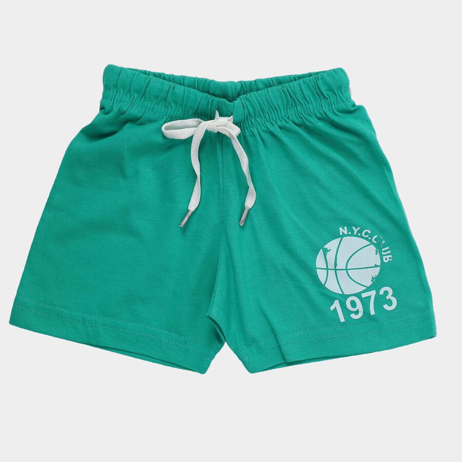 Boys Green Regular Fit Printed Bermuda Shorts, Dark Green, large