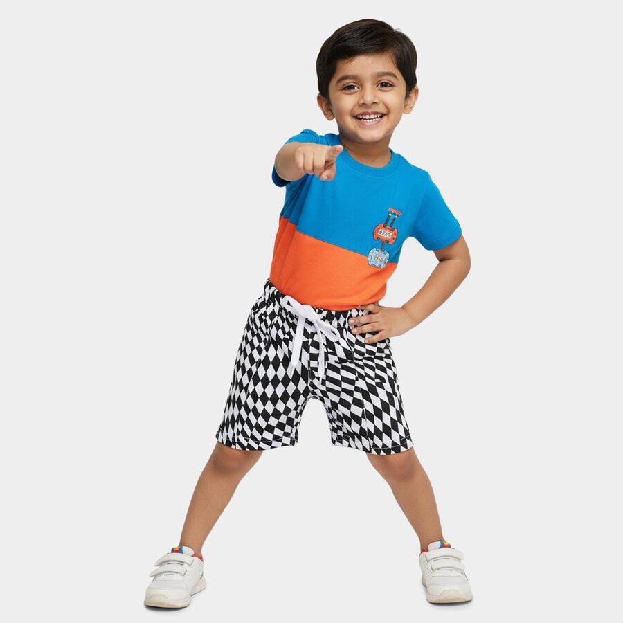 Boys' Black and White Regular Fit Checkerboard Printed Bermuda Shorts, Black, large