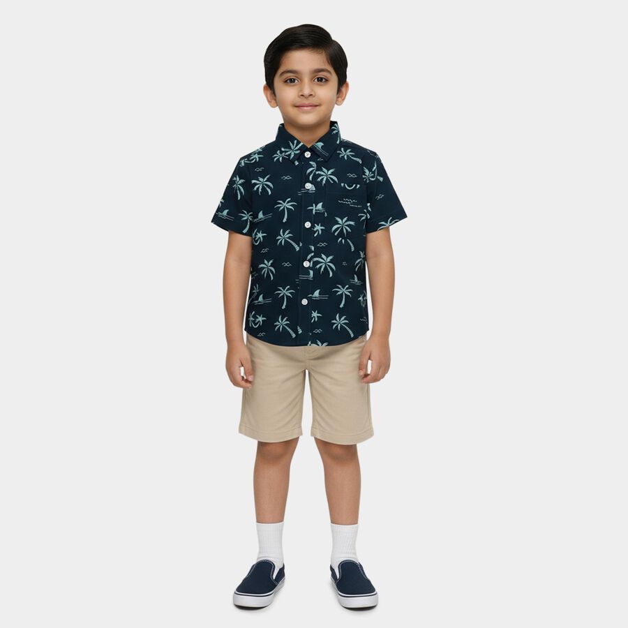 Boys' Navy Blue Cotton Half Sleeve Classic Collar Casual Shirt, नेवी ब्लू, large