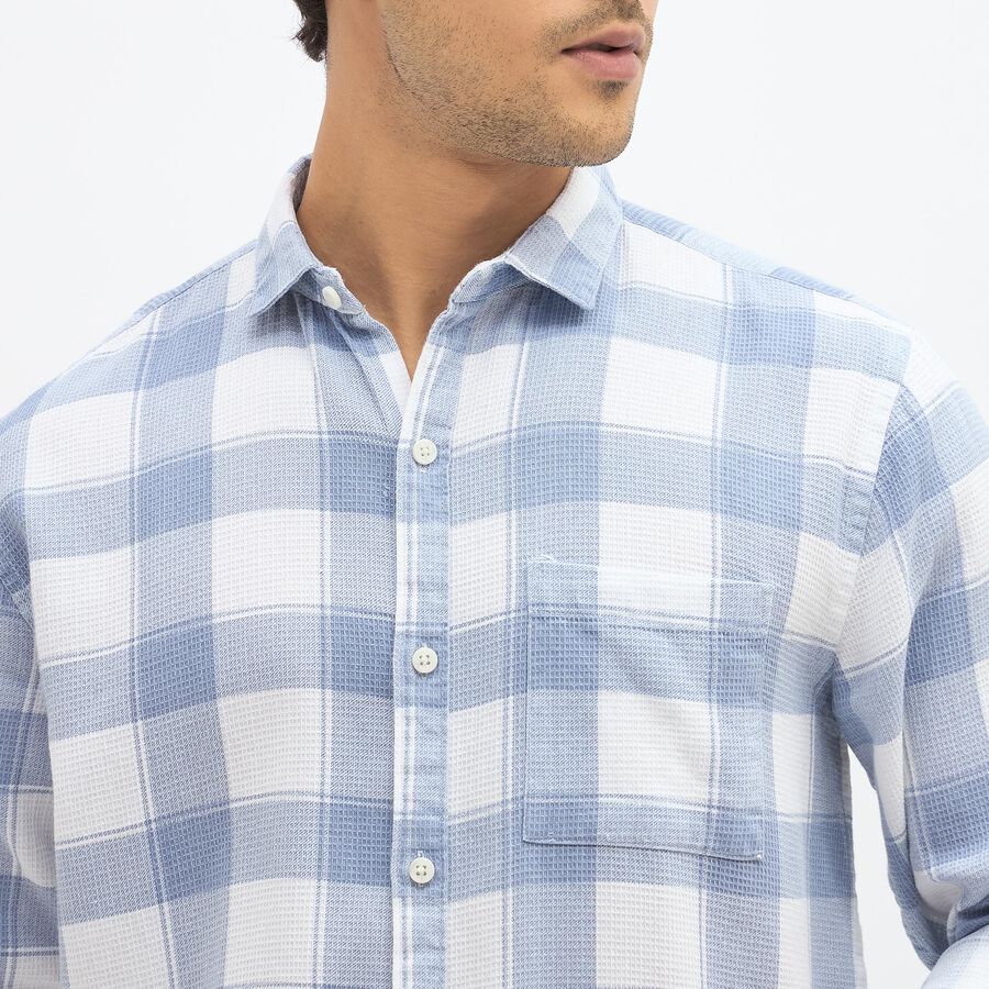 Men's Light Blue and White Spread Collar Casual Shirt, Light Blue, large image number null