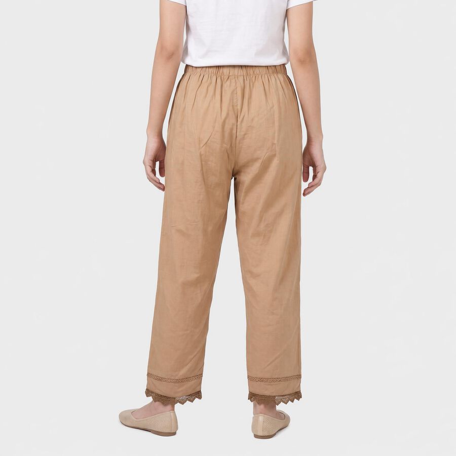 Women's Beige Regular Fit Solid Elastic Waist Palazzos, Beige, large