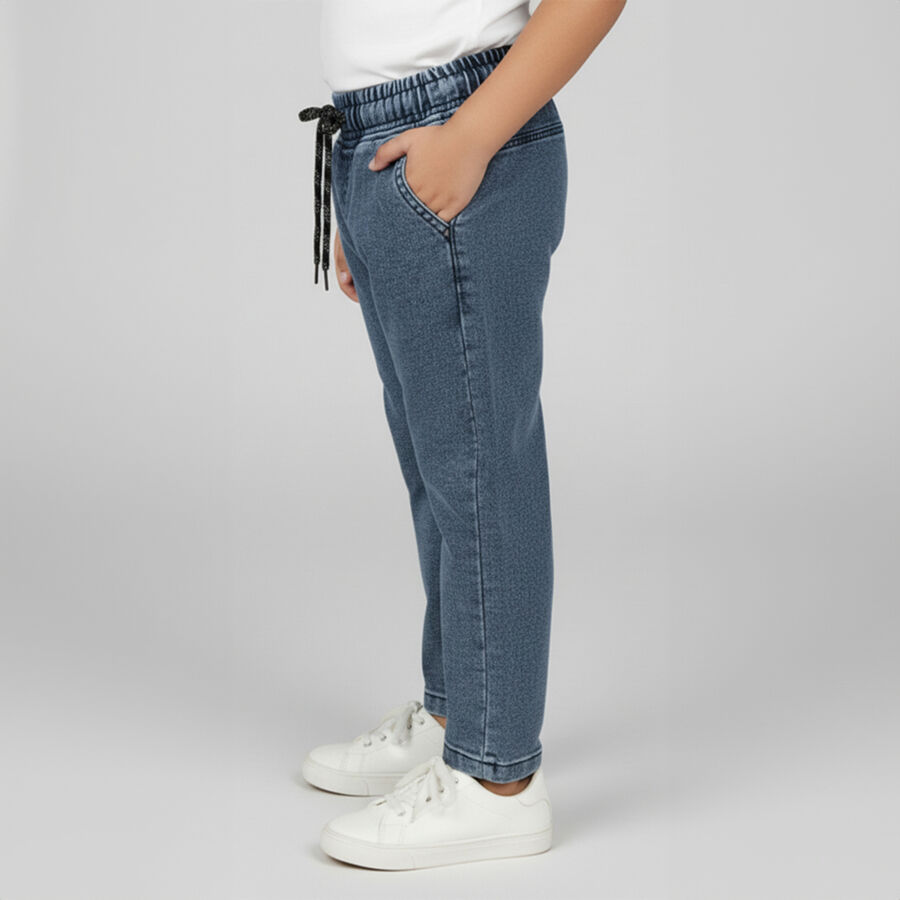 Boys' Muted Denim Blue Relaxed Fit Elastic Waist Jeans, Light Blue, large image number null