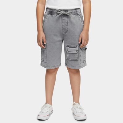 Boys Light Grey Regular Fit Printed Elastic Waist Bermuda Shorts