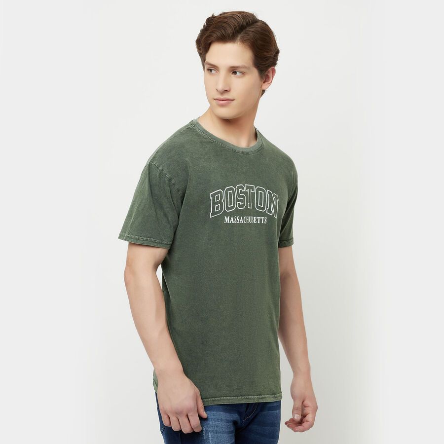 Cut & Sew Round Neck T-Shirt, Olive, large image number null