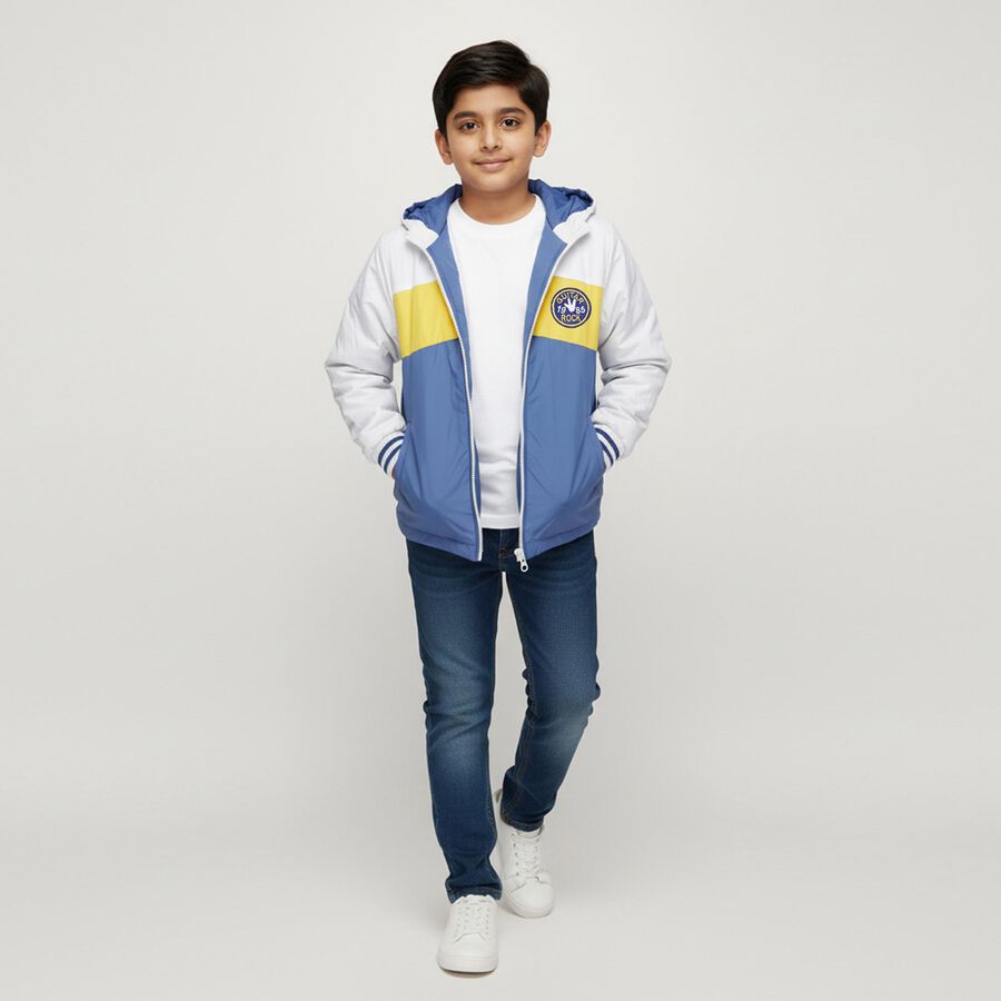 Boys Bright Yellow Hooded Casual Jacket, पीला, large image number null