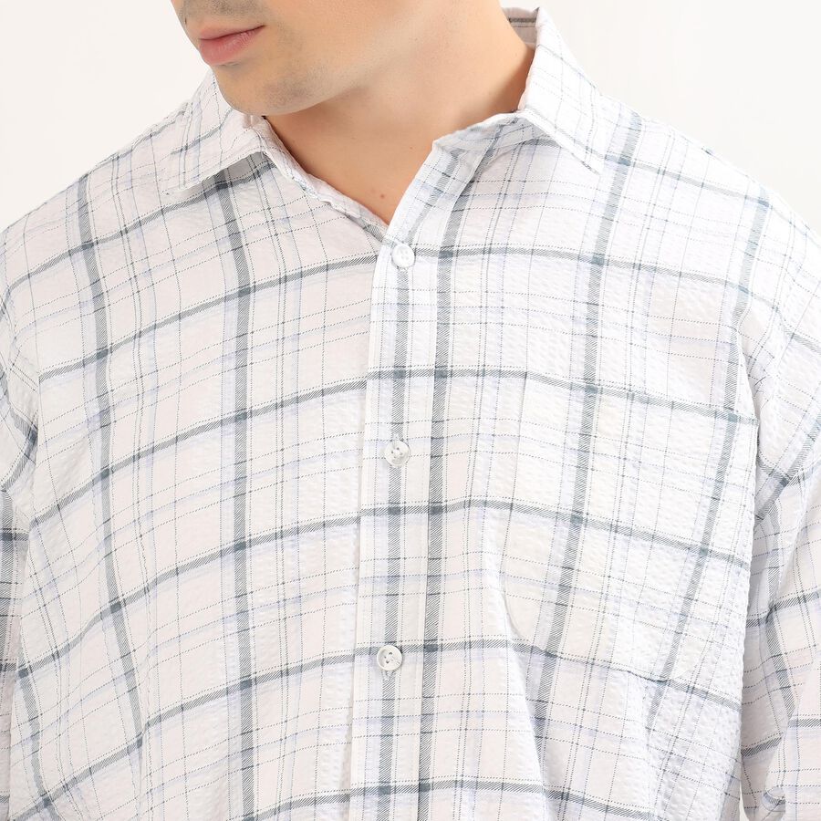Men's White Cotton Classic Collar Casual Shirt, White, large