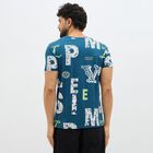 Men's Deep Teal Cotton Round Neck Graphic T-Shirt, गहरा नीला, small
