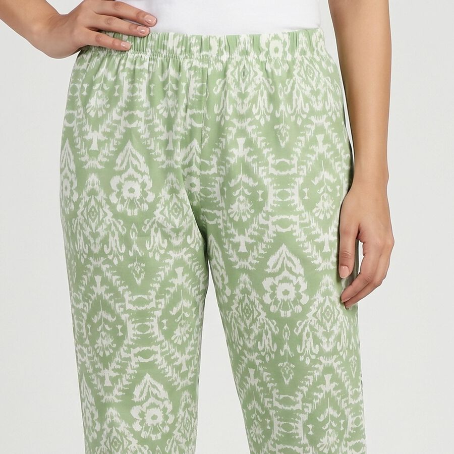 Women's Green Regular Fit Printed Lounge Pyjama, हल्का हरा, large