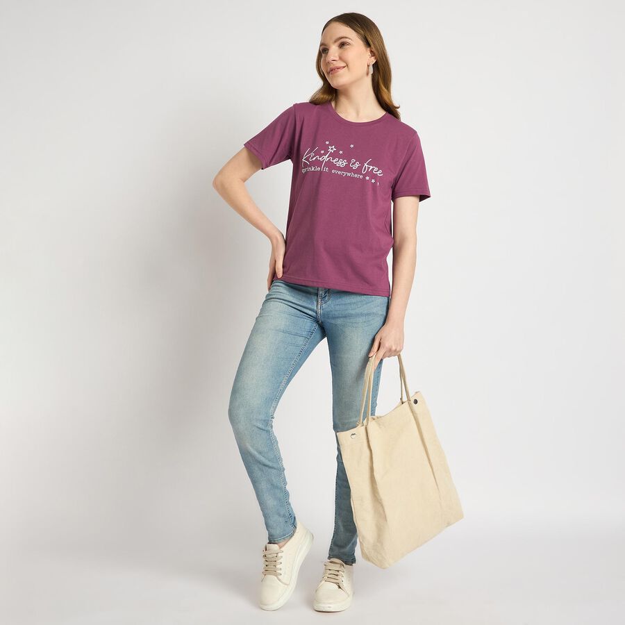 Ladies' Round Neck T-Shirt , Pink, large