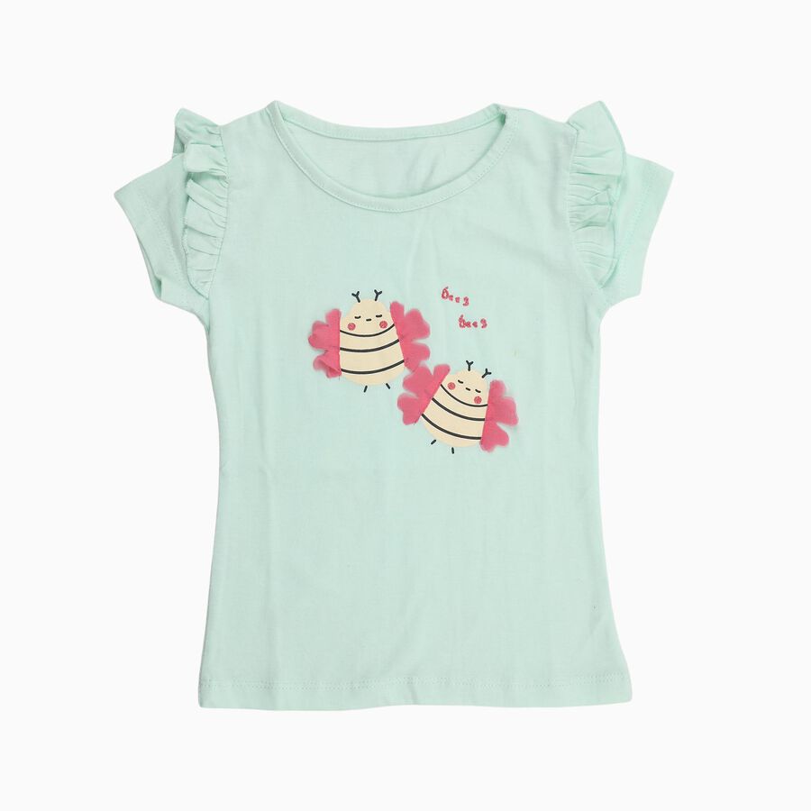 Girls' 100% Cotton T-Shirt, हल्का हरा, large image number null