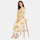 Women's Yellow Cotton Embellished Kurta Set Ethnic Set, Yellow, small
