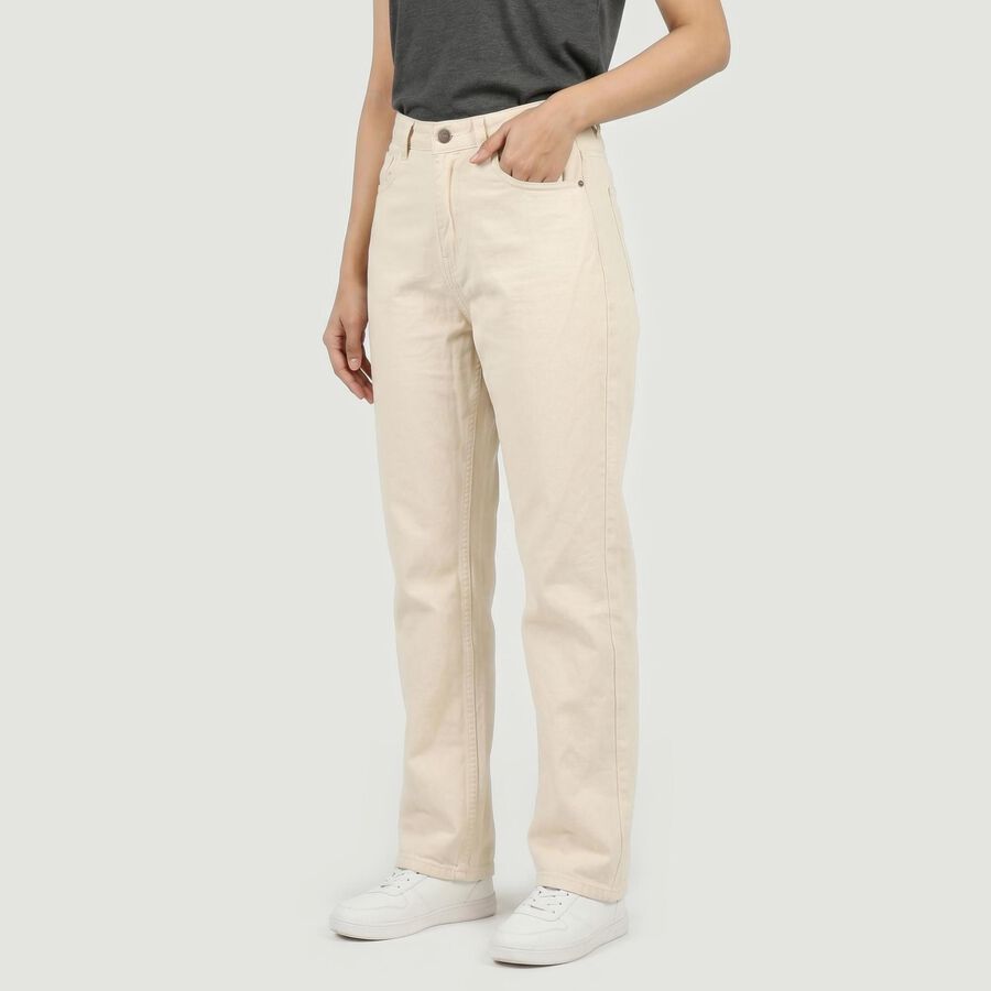 Women's White Straight Fit Classic Jeans, Off White, large
