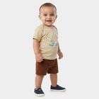 Infants' Beige 100% Cotton Crew Neck Graphic Print Baba Suit, Beige, small