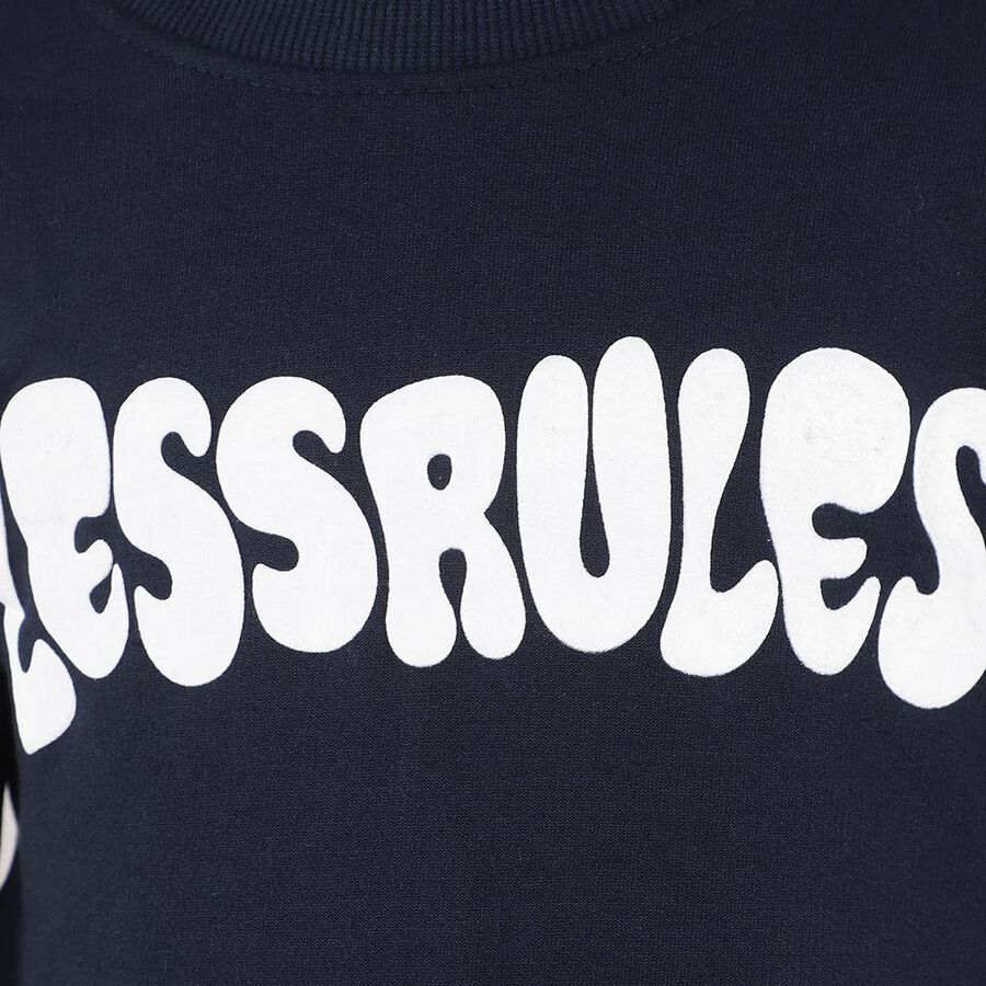 Boys Deep Midnight Navy Blue Crew Neck Casual Sweatshirt, Navy Blue, large