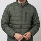 Men's Olive Green Stand Collar Puffer Jacket, Olive, small