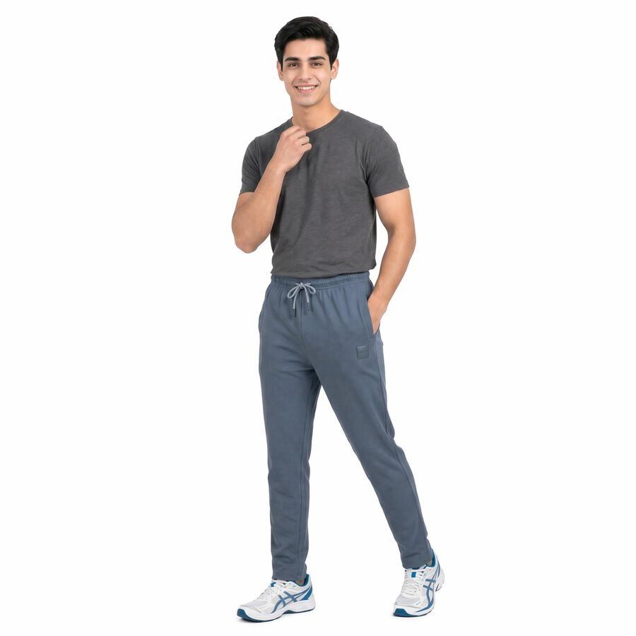 Men's Blue Straight Fit Solid Track Pants, Mid Blue, large