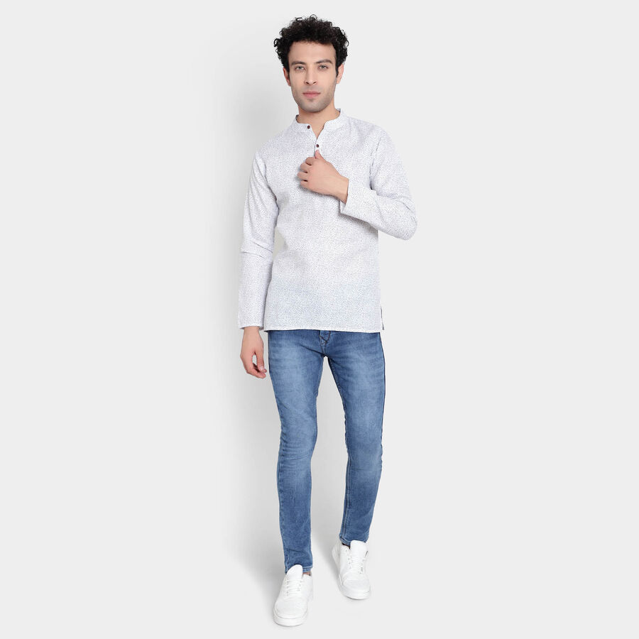 Printed Mandarin Collar Kurta, White, large image number null