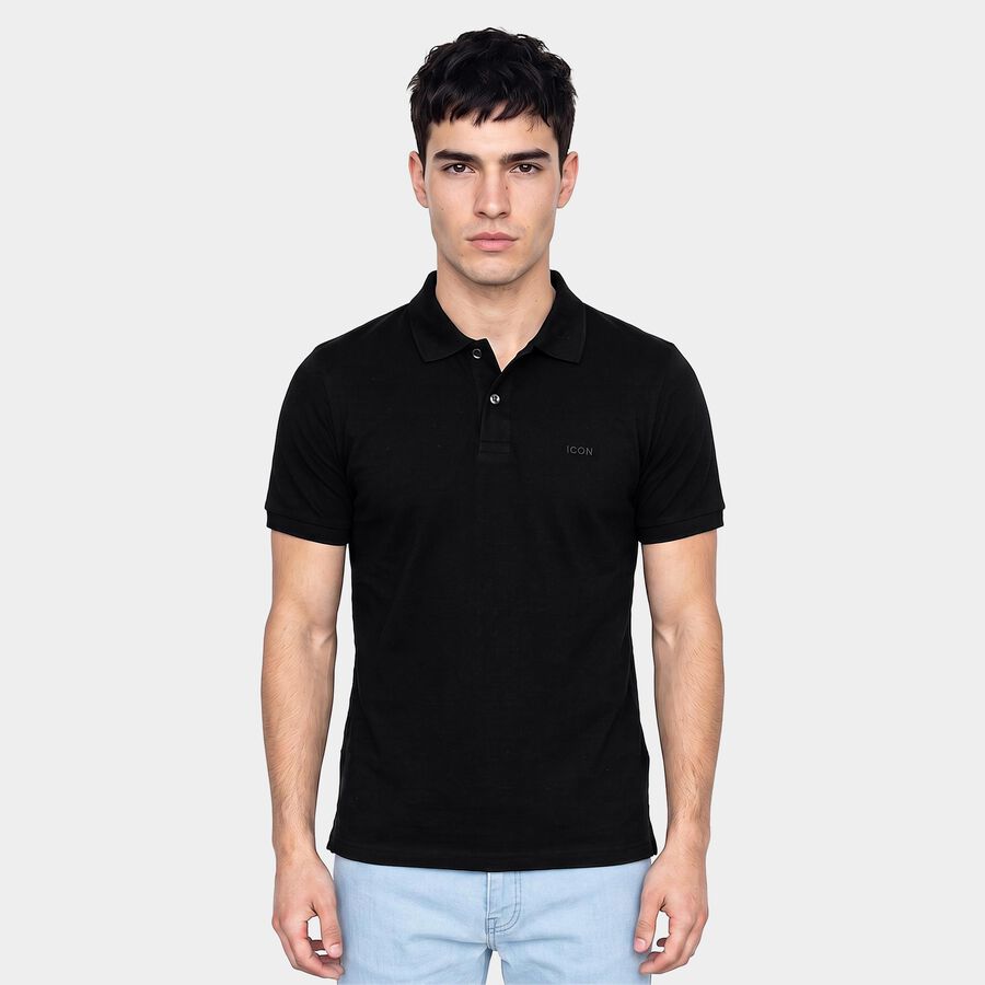 Men's Black Polo Neck Polo T-Shirt, Black, large