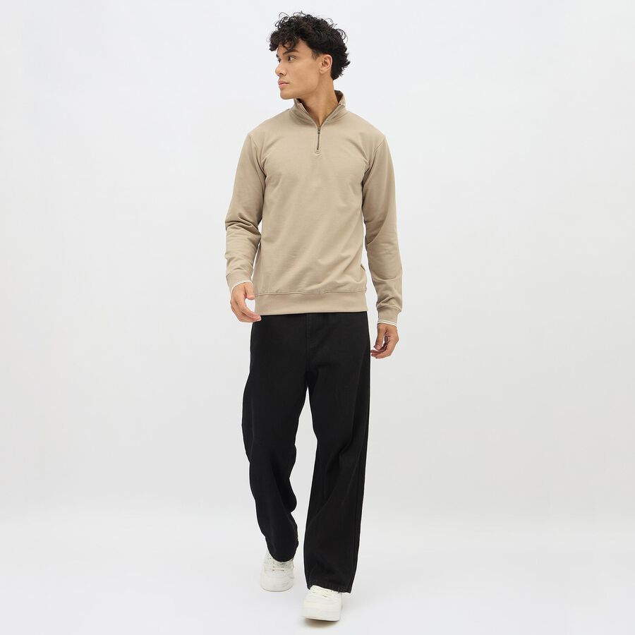 Men's Muted Beige Cotton Blend High Neck Casual Sweatshirt, गहरा पीला, large image number null