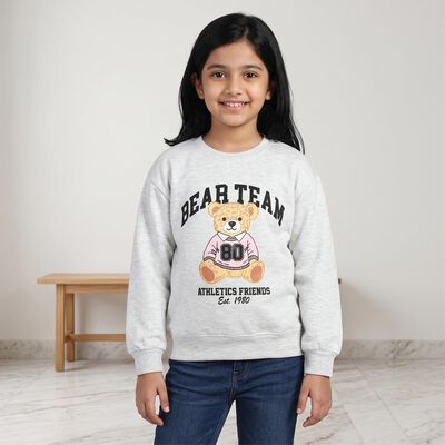Girls' Grey Crew Neck Pullover Sweatshirt