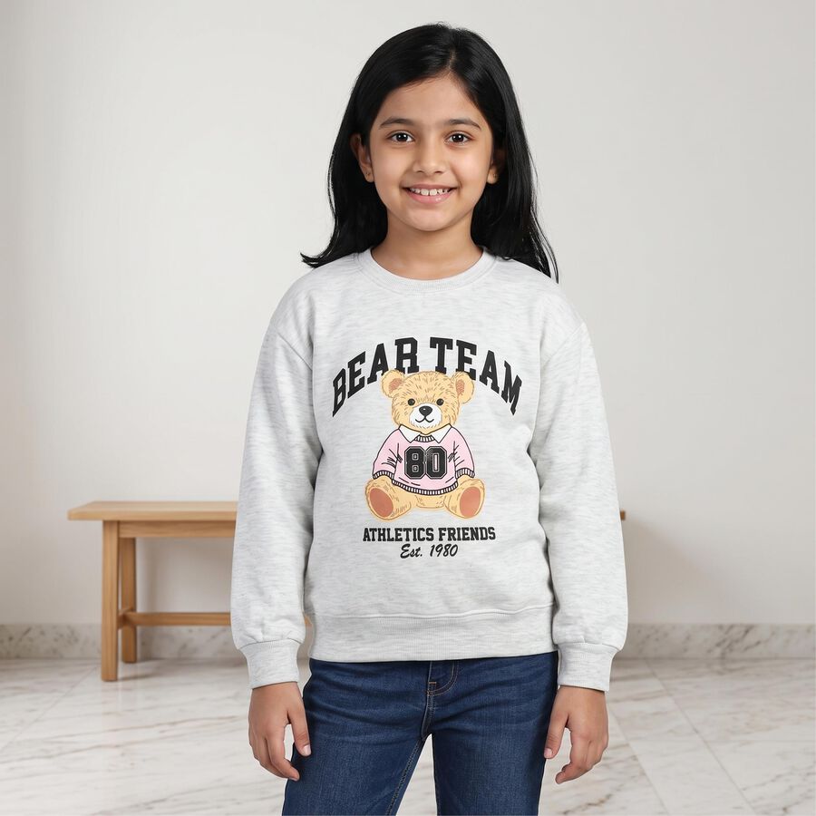 Girls' Grey Crew Neck Pullover Sweatshirt, मिश्रित हल्का ग्रे, large