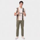 Men's Beige Polo Neck Striped T-Shirt, गहरा पीला, small