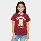 Girls' Maroon Cotton Round Neck Casual T-Shirt, वाइन, small