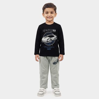 Boys Navy Blue Round Neck Graphic Print Baba Suit