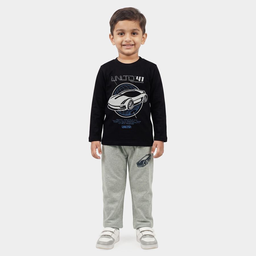 Boys Navy Blue Round Neck Graphic Print Baba Suit, Navy Blue, large
