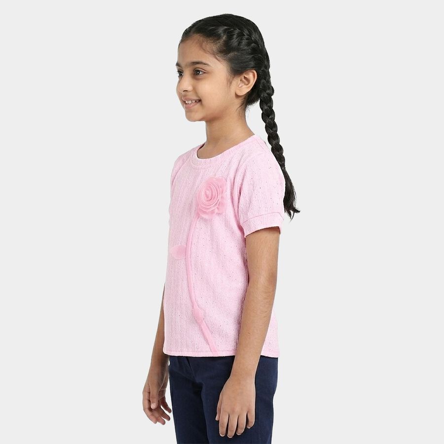 Girls' Pink Round Neck Graphic Printed T-Shirt, Pink, large
