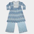 Girls Blue Round Neck Fusion Set Fusion Set, मध्यम नीला, small