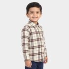 Boys Cream 100% Cotton Checked Shirt, ऑफ व्हाइट, small