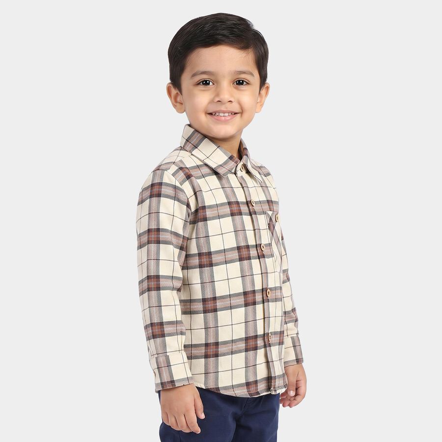 Boys Cream 100% Cotton Checked Shirt, ऑफ व्हाइट, large