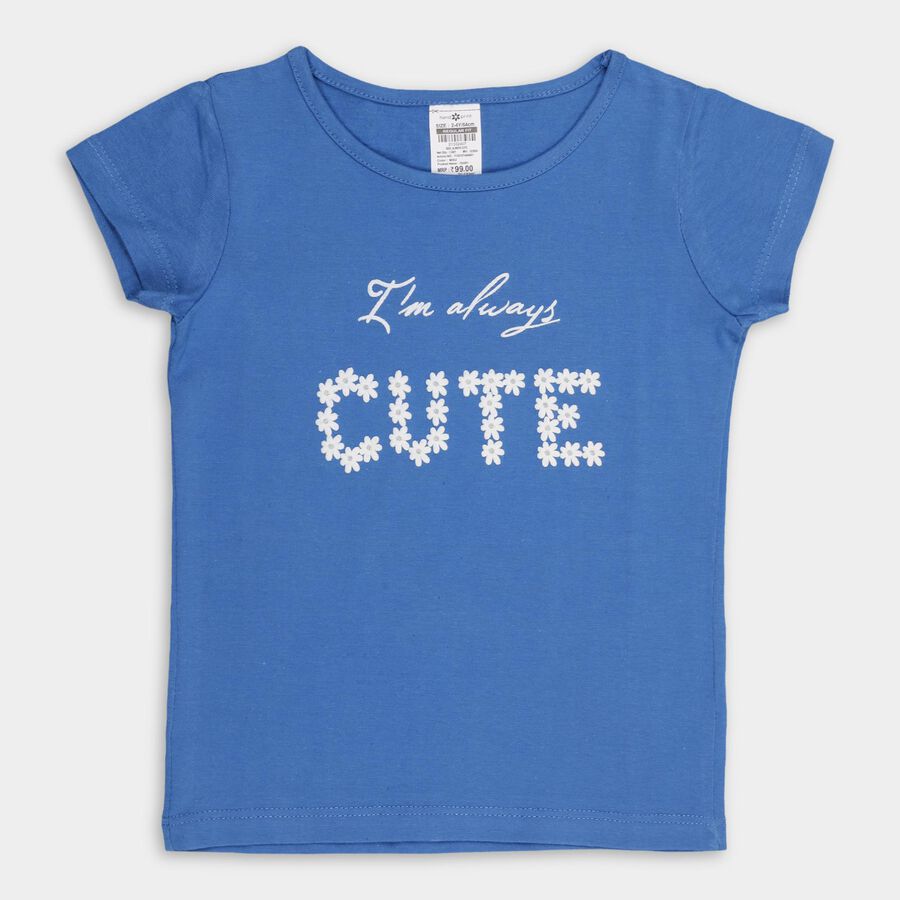Girls' 100% Cotton T-Shirt , मध्यम नीला, large image number null