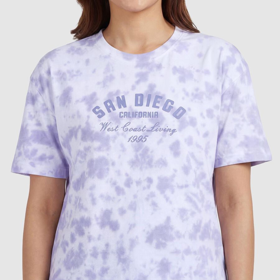 Women's Lavender Cotton Round Neck Casual T-Shirt, लाइलेक, large