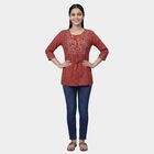 Women's Maroon Round Neck Floral Printed Kurti, मरून, small