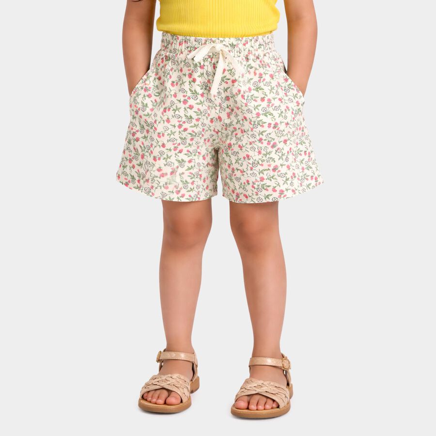 Girls' White Cotton Regular Fit Shorts, ऑफ व्हाइट, large