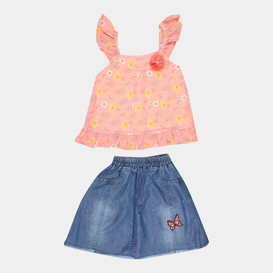 Printed Skirt Top Set, Peach, large image number null