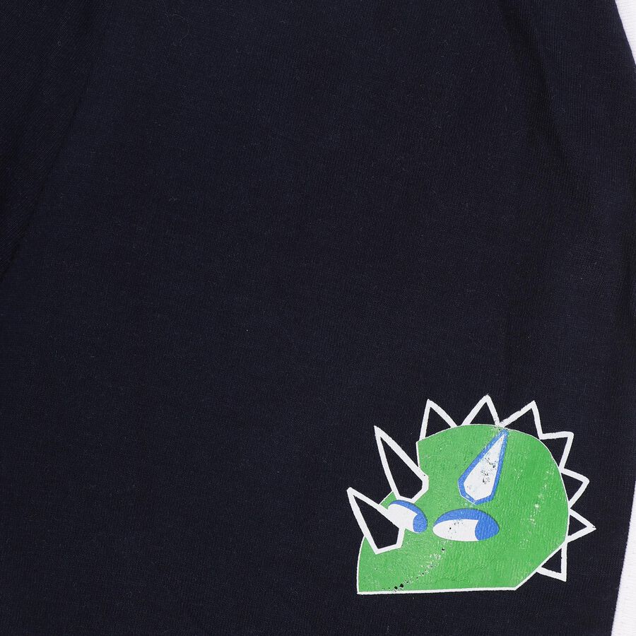 Boys' White Cotton Round Neck Printed Baba Suit, नेवी ब्लू, large image number null