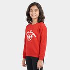 Girls' Red Crew Neck Graphic Print Sweatshirt, लाल, small